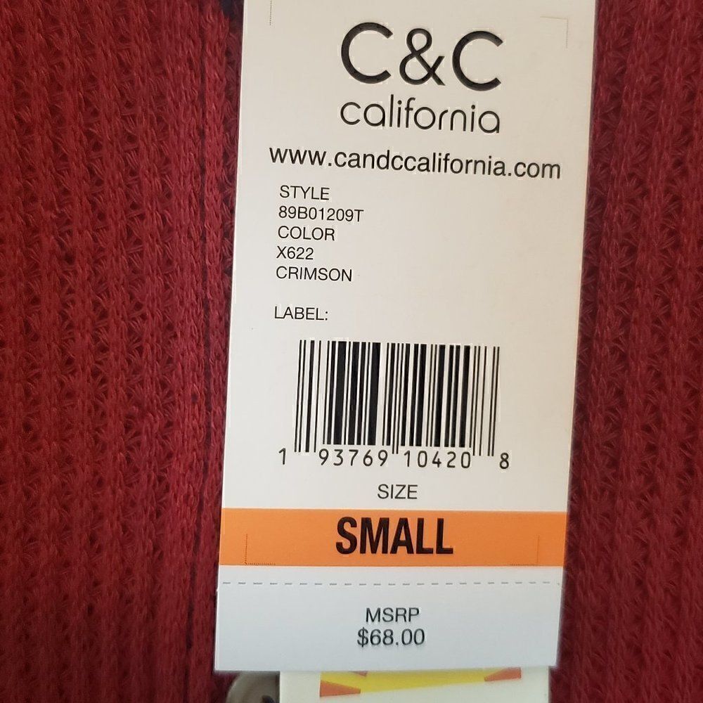 C&C California Top Size S Red Tie Front New Long Sleeve Waffle Knit Womens - Picture 6 of 8